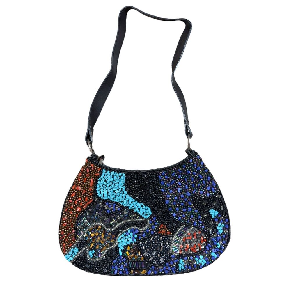 Chico's Gaya Women's Multicolor Beaded Gemstone Designer Shoulder Bag - One Size